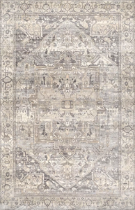 lot 305 image: Mystic Ehtel Medallion Fringe Silver 8 x 10 Area Rug (DIRTY ON THE EDGES)