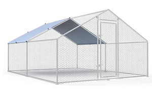 lot 312 image: Large Metal Chicken Coop Walk-in Poultry Cage Chicken Run Pen Dog Kennel Duck House with Waterproof and Anti-Ultraviolet Cover for Outdoor Farm Use(9.8 L x 13.1 W x 6.4 H)