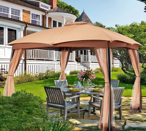 lot 325 image: FAB BASED 10x12 Gazebo for Patio, Double Vent Canopy Gazebo with Privacy Netting Screen, Outdoor Heavy Duty Steel Patio Gazebo, Waterproof and Portable Gazebo for Deck Backyard Lawn and Garden (Khaki) (OPEN BOX)