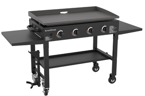 lot 337 image: Blackstone 36 Inch Gas Griddle Cooking Station 4 Burner Flat Top Gas Grill Propane Fuelled Restaurant Grade Professional 36 Outdoor Griddle Station with Side Shelf (1554) (OPEN BOX)
