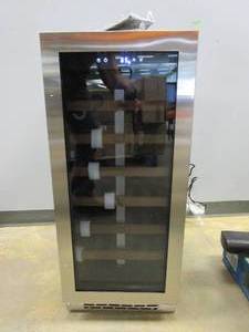 lot 321 image: CaLefort 15 Inch Upgraded Wine Cooler, 33 Bottles Wine Fridge with 3-Color Light, Wine Cooler Refrigerator Single Zone Fit Champagne Bottles, Freestanding and Built-in(A COUPLE VERY SLIGHT DENTS ON BACK SIDE, OTHERWISE NICE CONDITION)