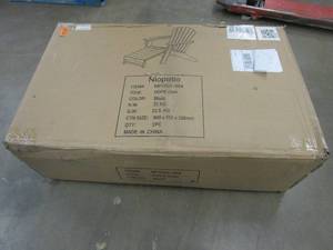 lot 324 image: Niopatio Plastic Adirondack Chair,Oversized Adjustable Backrest Weather Resistant Fire Pit Adirondack Chair with Cup Holder Retractable Ottoman for Outdoor,Patio,Garden,Pool,Campfire (Black) (MAY BE MISSING HARDWARE, 2 D ARMS, NO C ARM)
