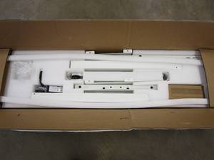 lot 326 image: 58 in x 14 in x 6.1 in Adjustable Standing Desk in White (MISSING AMP FOR MOTOR)