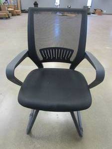 lot 354 image: Black Mesh Sled Base Side Reception Chair with Arms & Lumbar Support