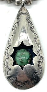 lot 26 image: Vintage Navajo Necklace with Teardrop Box Pendant and Turquoise Stone