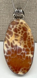 lot 28 image: Sterling Silver Surrounded Brown and White Amber Agate Stone Pendant Necklace