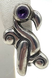 lot 33 image: Sterling Silver Bird Themed Screw Back Earrings with Amethyst Eyes