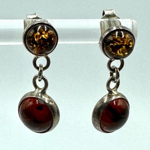 lot 54 image: Sterling Silver and Amber Dangle Earrings