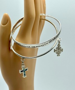 lot 44 image: Lords Prayer Sterling Silver Bangle Bracelet and Bangle with Cross Charms