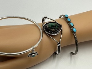 lot 84 image: Three Vintage Sterling and Turquoise Bracelets