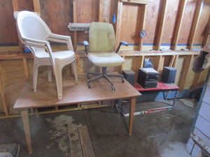 Table & Chairs, Stereo, Bench