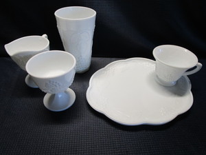 Milk Glass Snack Set