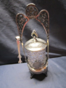 Antique Pickle Castor, Sterling Tongs