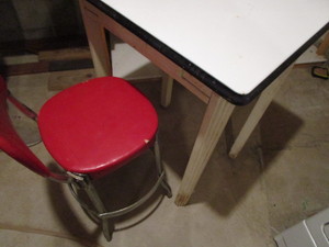 Enamel Top Table, Stool