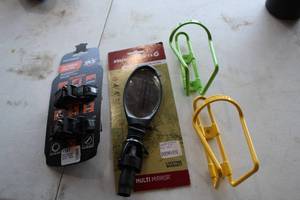lot 486 image: Lot of (4) Bike Accessories - Anywhere Adapter, Blackburn Multi Mirror, Frame-Mount Bottle Holders (x2)