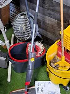 lot 1801 image: Rubbermaid Reveal Mop, Two Mop Buckets and Two Mops
