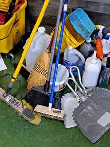 lot 1803 image: (4) Brooms and (2) Dust Pans