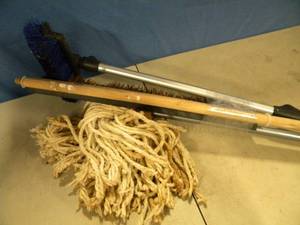 lot 141 image: Sealcoat Broom, Mop and 24 Driveway Brush and Squeegee