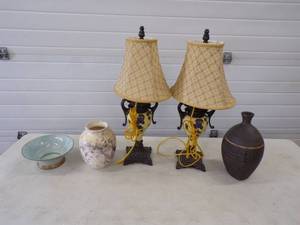 Pair of Lamps Vases and bowl