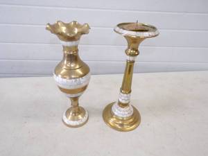 Brass Vase and Candle Holder with mother of pearl