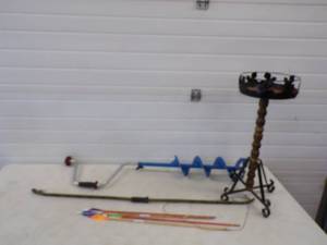 6 Ice Auger, Plant Stand, Bow and Arrows