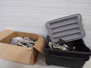 Rubbermaid Storage Tote with Hangers and large box of hangers