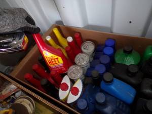 Garage Liquids lot including Oil, Sabil, Garden Chemicals Hardware and more