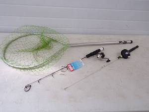 Pair of Ice Fishing Poles with reels and Fishing Net