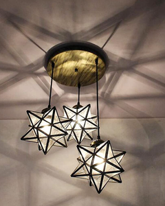 lot 49 image: Haixiang 3-Light Black Iron and Gold Accented Moravian Star Ceiling Mount Pendant Light Fixture