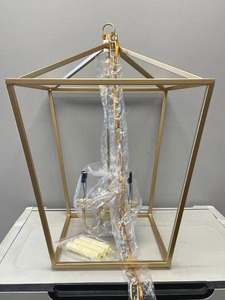 lot 120 image: A1A9 Large Gold Cage Lantern LED Ceiling Light Fixture