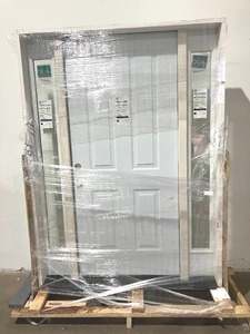 lot 1 image: Stevens & Sons Element Series 4-Panel Primed White Right-Hand Steel Prehung Exterior Entry Door with 10 in. Clear Glass Sidelites