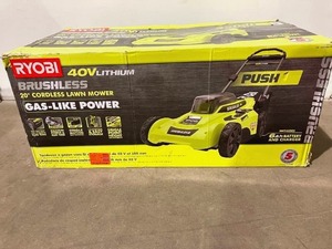 lot 82 image: Ryobi 40V Brushless 20 in. Cordless Battery Walk Behind Push Lawn Mower with 6.0 Ah Battery and Charger
