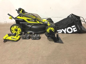 lot 83 image: Ryobi ONE HP 18V Brushless 16 in. Cordless Battery Walk Behind Push Lawn Mower with (2) 4.0 Ah Batteries and (1) Charger