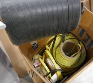 Box of plastic strapping and hardware