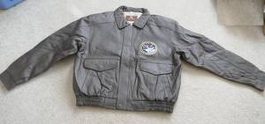 New Mens Large Brown leather jacket bomber style, with NASA patch