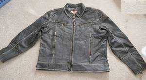 New Mens Black leather jacket with worn look, by Milwaukee Motorcycle