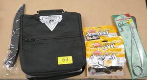 New fishing wormfly bag with extra pages, filet knife, powerbait and a mouth spreader