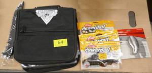 New fishing wormfly bag with extra pages, filet knife, powerbait and a Berkley shark to get the fish smell off your hands