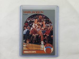 lot 28 image: Mark Jackson NBA Hoops 1990 #205 with Menendez Brothers in Background