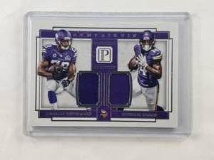 lot 60 image: Adrian Peterson Stefon Diggs Numbered 1825 Dual Relic Panini Pantheon No. S-MV