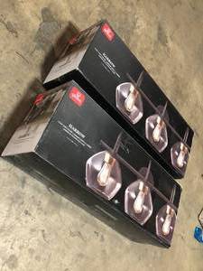 2 Lots of Harrow 26.3 in. 3-Light Dark Bronze Vanity Light with Antique Brass Accents and Clear Glass Shades by Globe Electric   Customer Returns See Pictures