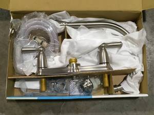 lot 8 image: Banbury High-Arc 2-Handle Standard Kitchen Faucet with Side Sprayer in Spot Resist Stainless by MOEN  Customer Returns See Pictures
