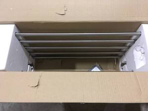 lot 15 image: ISO 10-710 in. L x 6-925 in. H x 26-1920 in. W Zinc Hotel-Style Bathroom Shelf in Brushed Nickel by MOEN  Cusomer Returns See Pictures