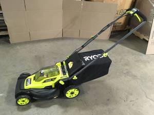 lot 25 image: ONE HP 18V Brushless 16 in. Cordless Battery Walk Behind Push Lawn Mower (Tool Only) by RYOBI  Customer Returns See Pictures