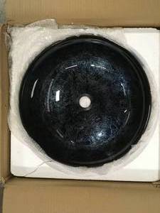 lot 26 image: Bathroom Artistic Tempered Glass Round Vessel Sink with Oil Rubber Bronze Faucet and Pop up drain Combo by cadeninc   Customer Returns See Pictures