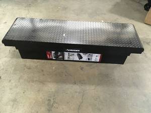 lot 36 image: 71.36 in. Matte Black Aluminum Full Size Crossbed Truck Tool Box by Husky Customer Returns See Pictures