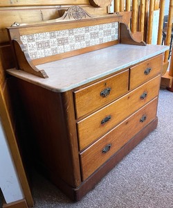lot 23 image: Vintage Wooden Marble Top Commode with Beautiful Backsplash