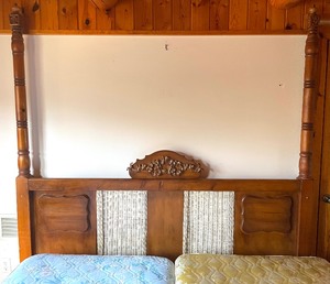 lot 18 image: Vintage King Bed Frame with Wicker Accented Headboard