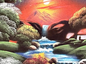 lot 26 image: Vintage Peaceful Valley Hand Painted Tapestry