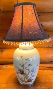 lot 101 image: Charming Ceramic Lamp with Bead Accented Dragonfly Themed Lampshade